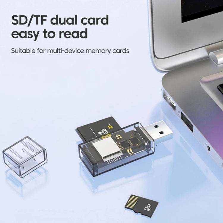 Convertisseur OTG USB vers SD/TF 2 en 1 Lecteur de Carte Multi-Fonction Transparent, Transparent