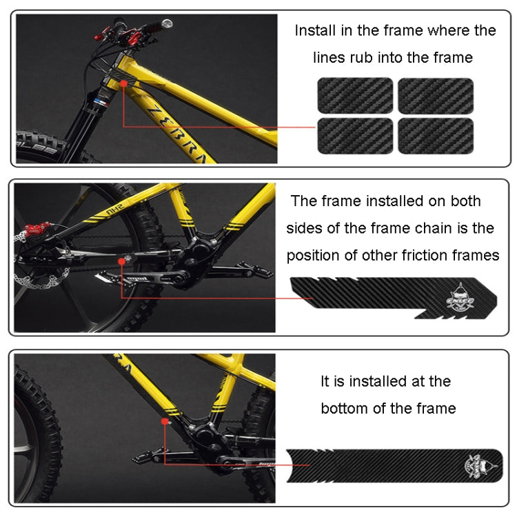ENLEE E17305 6 pièces/lot Autocollants de cadre de vélo de route Épaissi Protection de chaîne étanche Autocollant, Fibre de carbone, Rayure, Anime, Diamant