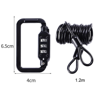 Universal Safety Code Wire Rope Helmet Lock for Motorcycles Bicycles, Black, Black+Storage Bag