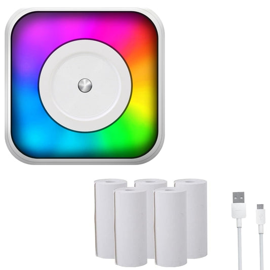 RGB Light Portable Mini Bluetooth Printer Inkless Document Label Printer, with 1-Roll Paper, with 5-Rolls Paper, with 5-Rolls Stickers, with 5 Paper+5 Stickers+3 Color Paper