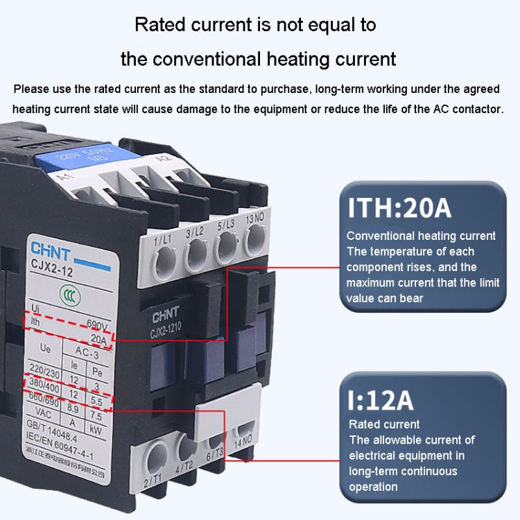 Contacteur CA monophasé polyvalent avec contacts en alliage d'argent 220V, CHNT CJX2-0910 9A, CHNT CJX2-0901 9A, CHNT CJX2-1210 12A, CHNT CJX2-1201 12A, CHNT CJX2-1810 18A, CHNT CJX2-1801 18A, CHNT CJX2-2510 25A, CHNT CJX2-2501 25A, CHNT CJX2-3210 32A...