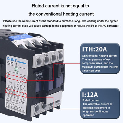 Contacteur CA monophasé polyvalent avec contacts en alliage d'argent 220V, CHNT CJX2-0910 9A, CHNT CJX2-0901 9A, CHNT CJX2-1210 12A, CHNT CJX2-1201 12A, CHNT CJX2-1810 18A, CHNT CJX2-1801 18A, CHNT CJX2-2510 25A, CHNT CJX2-2501 25A, CHNT CJX2-3210 32A...