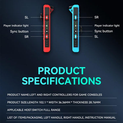 JOY-02 Gaming Left And Right Handle With RGB Lights Body Feel Bluetooth Gamepad For Switch / Switch OLED / Switch Pro / Switch Lite / Switch Joycon, Black, Grey