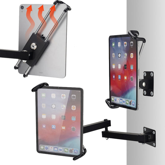 Tablet Wall Mount Holder Foldable Extendable Aluminum Alloy Mount With Anti Theft Security Lock, With Lock Long Arm