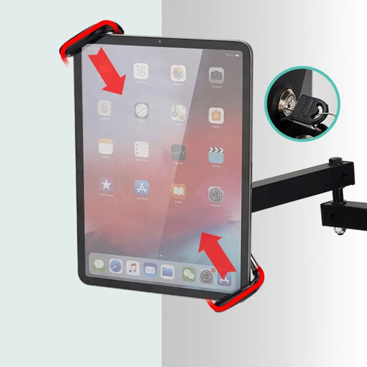 Tablet Wall Mount Holder Foldable Extendable Aluminum Alloy Mount With Anti Theft Security Lock, With Lock Long Arm