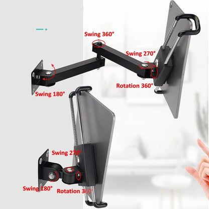 Tablet Wall Mount Holder Foldable Extendable Aluminum Alloy Mount With Anti Theft Security Lock, With Lock Long Arm