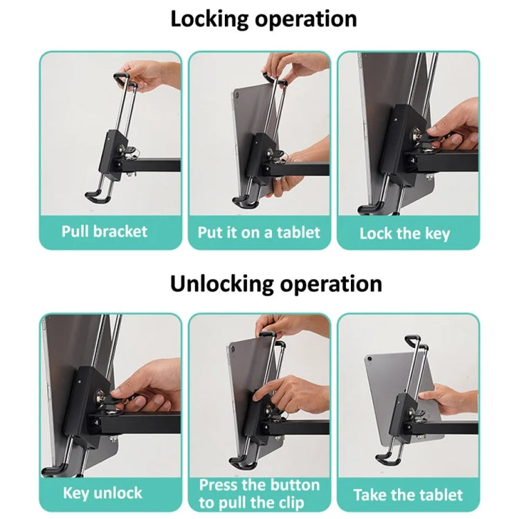 Tablet Wall Mount Holder Foldable Extendable Aluminum Alloy Mount With Anti Theft Security Lock, With Lock Long Arm