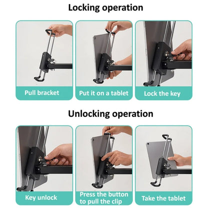 Tablet Wall Mount Holder Foldable Extendable Aluminum Alloy Mount With Anti Theft Security Lock, With Lock Long Arm