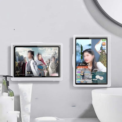 Waterproof Shower Tablet Holder Case Bathroom Kitchen Wall Mount Storage Box For IPad, Tablet Black, Tablet  White