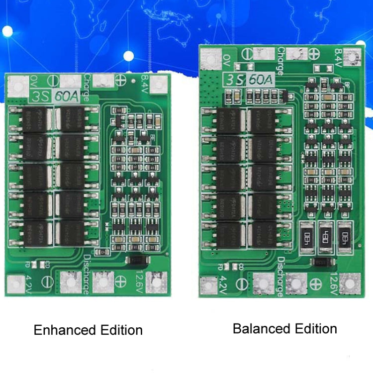 3S 11.1V 12.6V 60A 18650 Li-Ion Battery Charger Protection Board, 3S 11.1V 12.6V 60A (Balanced), 3S 11.1V 12.6V 60A (Enhanced)