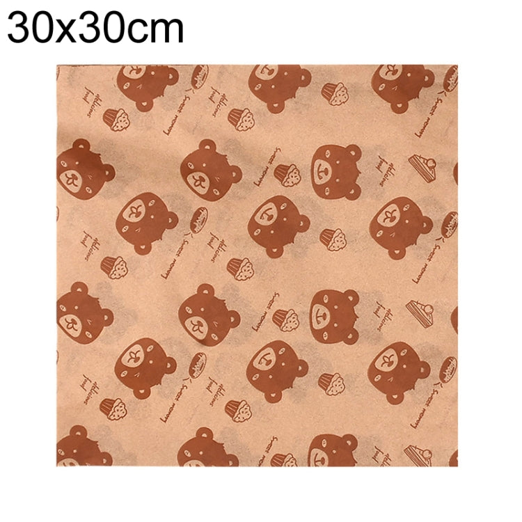 100sheets /Pack Bear Pattern Greaseproof Paper Baking Wrapping Paper Food Basket Liners Paper, 15x15cm, 18x18cm, 20x20cm, 22x22cm, 25x25cm, 20x30cm, 30x30cm, 30x40cm
