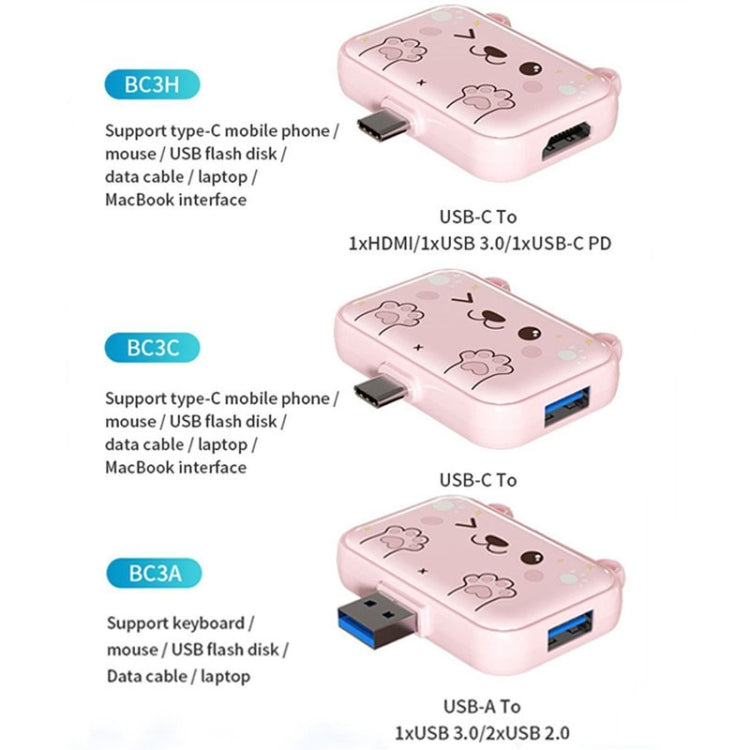 3 In 1 Type-C Docking Station USB Hub For iPad / Phone Docking Station, 3H HDMI+PD+USB3.0 Pink