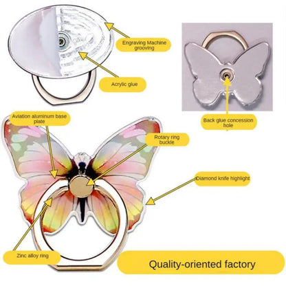 Cute Cartoon Butterfly Multifunctional Finger Ring Cell Phone Holder 360 Degree Rotating Universal Phone Ring Stand, Pale Pink, Green, Pink, Blue, Purple