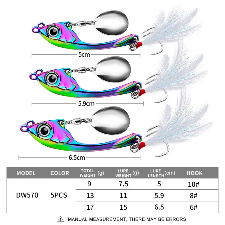 PROBEROS DW570 Leurres de pêche, Paillettes tournantes, Lancer Long, Tremblement, Nage VIB, Micro Tremblement, Appât en alliage de zinc, 9g, 13g, 17g