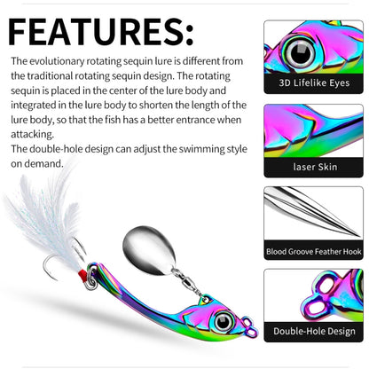 PROBEROS DW570 Leurres de pêche, Paillettes tournantes, Lancer Long, Tremblement, Nage VIB, Micro Tremblement, Appât en alliage de zinc, 9g, 13g, 17g