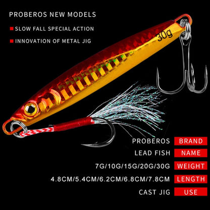 PROBEROS LF128 Leurre de pêche longue distance Plaque en fer Plomb Poisson Pêche en eau douce et mer Basse de pêche Métal Paillettes Appâts, 7g, 10g, 15g, 20g, 30g
