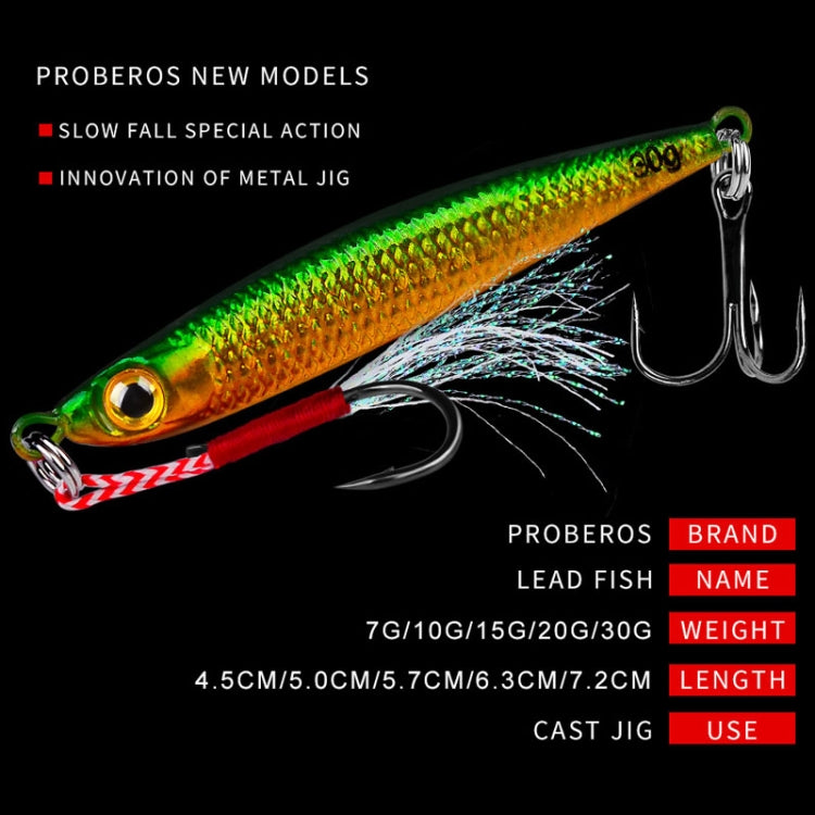 PROBEROS LF127 Long Casting Bait Small Leader Leurre de Pêche Bar Carpe Spinnerbait, 7g, 10g, 15g, 20g, 30g