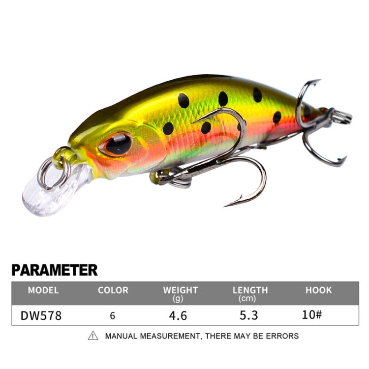 Leurre Minnow Coulant 5,3 cm 4,6 g, Leurre Dur Bionique en Plastique à Longue Portée pour la Pêche, Hameçon PROBEROS DW577 8003, Hameçon Ordinaire PROBEROS DW578