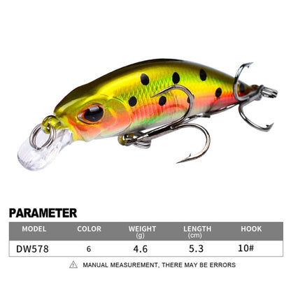 Leurre Minnow Coulant 5,3 cm 4,6 g, Leurre Dur Bionique en Plastique à Longue Portée pour la Pêche, Hameçon PROBEROS DW577 8003, Hameçon Ordinaire PROBEROS DW578
