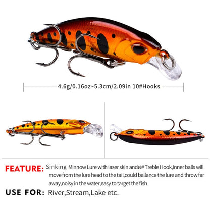 Leurre Minnow Coulant 5,3 cm 4,6 g, Leurre Dur Bionique en Plastique à Longue Portée pour la Pêche, Hameçon PROBEROS DW577 8003, Hameçon Ordinaire PROBEROS DW578