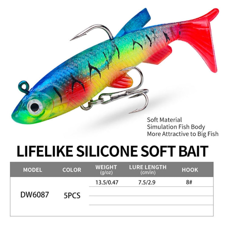PROBEROS DW6087 Leurre souple T-Tail pour bar, pêche en bateau, appât bionique, 7,5 cm/13,5 g