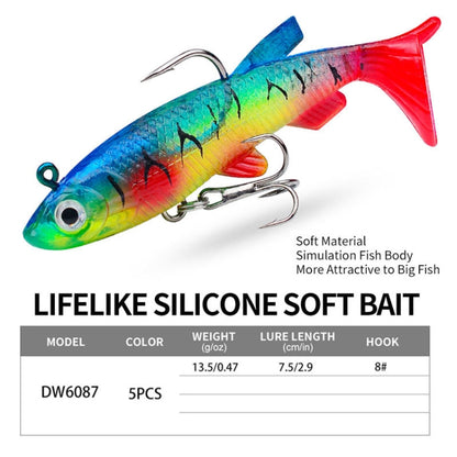PROBEROS DW6087 Leurre souple T-Tail pour bar, pêche en bateau, appât bionique, 7,5 cm/13,5 g