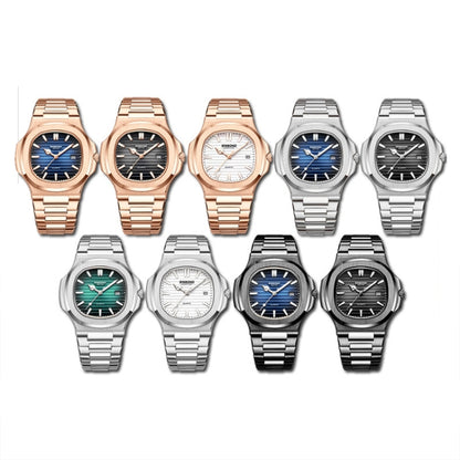 BINBOND B1885 30m Waterproof Retro Luminous Square Men Quartz Watch, White Steel-Blue, White Steel-Black, White Steel-White, White Steel-Green, Rose Gold-Blue, Rose Gold-Black, Rose Gold-White, Black Steel-Black-White, Black Steel-Blue-White