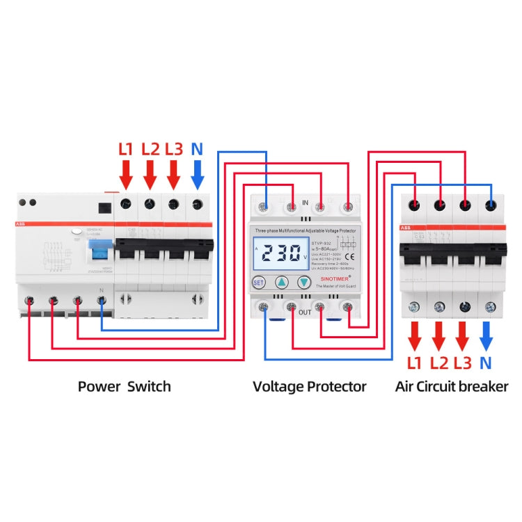 3-phase 380V LCD Self-resetting Adjustable Surge Voltage Protector, SINOTIMER STVP-932 40A, SINOTIMER STVP-932 50A, SINOTIMER STVP-932 63A, SINOTIMER STVP-932 80A