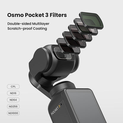 For DJI Osmo Pocket 3 aMagisn HD Double Sided Coated Filters Sports Camera Protective Goggles, CPL, ND16+ND64+ND256 + CPL, ND16+ND64+ND256+ND1000