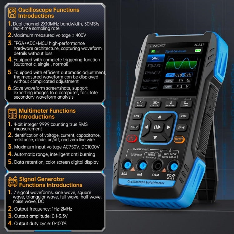 FNIRSI 3 In 1 Handheld Digital Oscilloscope Dual-Channel Multimeter