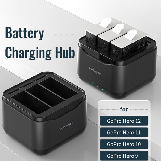 Chargeur de batterie AMagisn avec support de charge pour GoPro HERO12 Black /11 Black /10 Black /9 Black, pour GoPro HERO12 /11/10/9