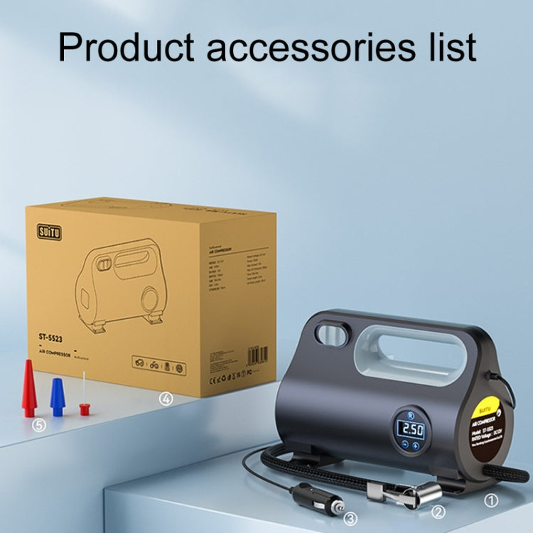 SUITU ST-5523 Vehicle Portable Pneumatic Pump With Cable Powerful Automobile Tire Inflator, Pointer, Digital