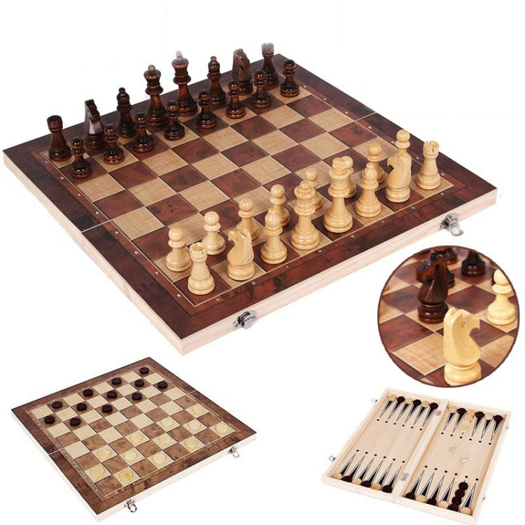 3 In 1 Wooden Chess Set Foldable Chess Board For Kids Adults, 24 x 24cm, 34 x 34cm, 39 x 39cm, 44 x 44cm
