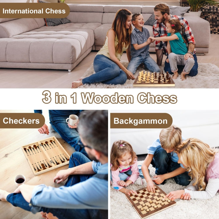 3 In 1 Wooden Chess Set Foldable Chess Board For Kids Adults, 24 x 24cm, 34 x 34cm, 39 x 39cm, 44 x 44cm