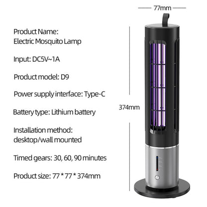 Lampe anti-moustiques UV portable D9, rechargeable, silencieuse, avec minuterie à 3 vitesses