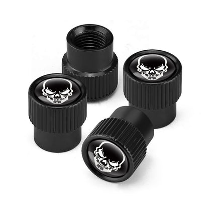 4pcs /Set Skeleton Car Tire Universal Aluminum Valve Cap, Black, Silver