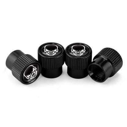 4pcs /Set Skeleton Car Tire Universal Aluminum Valve Cap, Black, Silver