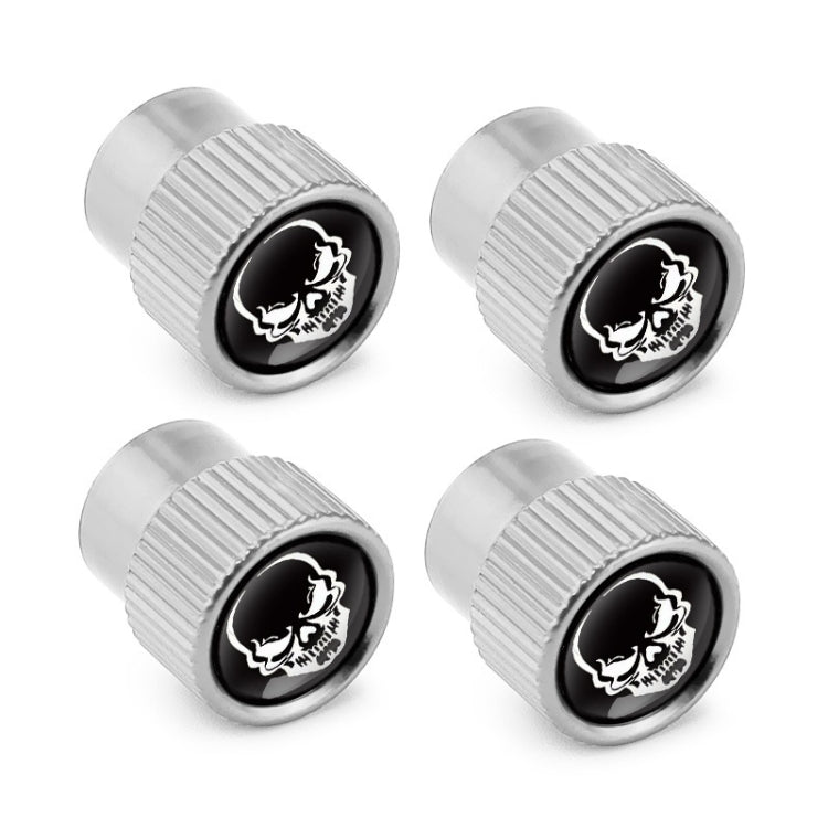 Lot de 4 bouchons de valve universels en aluminium pour pneus de voiture, motif squelette, noir, argent