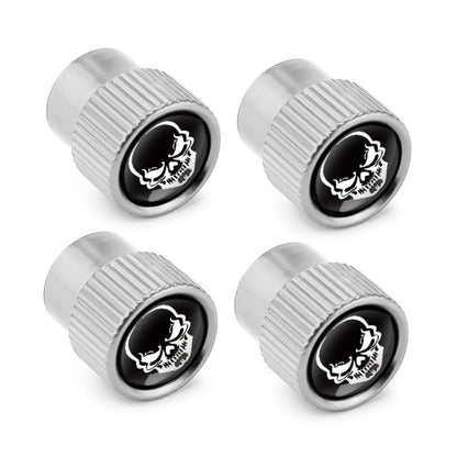 Lot de 4 bouchons de valve universels en aluminium pour pneus de voiture, motif squelette, noir, argent