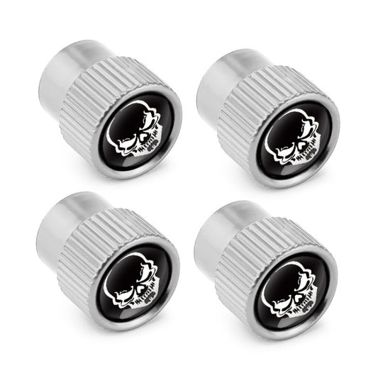 Lot de 4 bouchons de valve universels en aluminium pour pneus de voiture, motif squelette, noir, argent