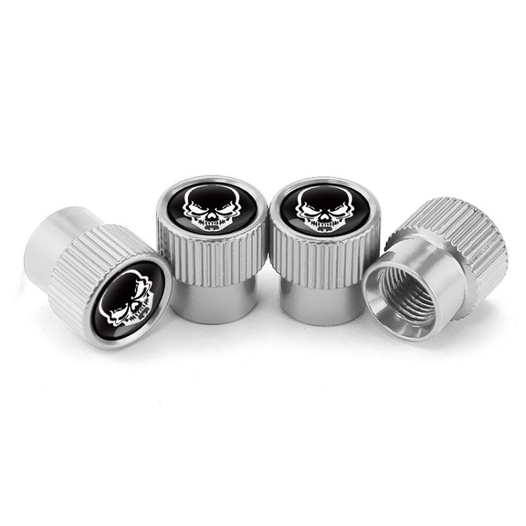 Lot de 4 bouchons de valve universels en aluminium pour pneus de voiture, motif squelette, noir, argent