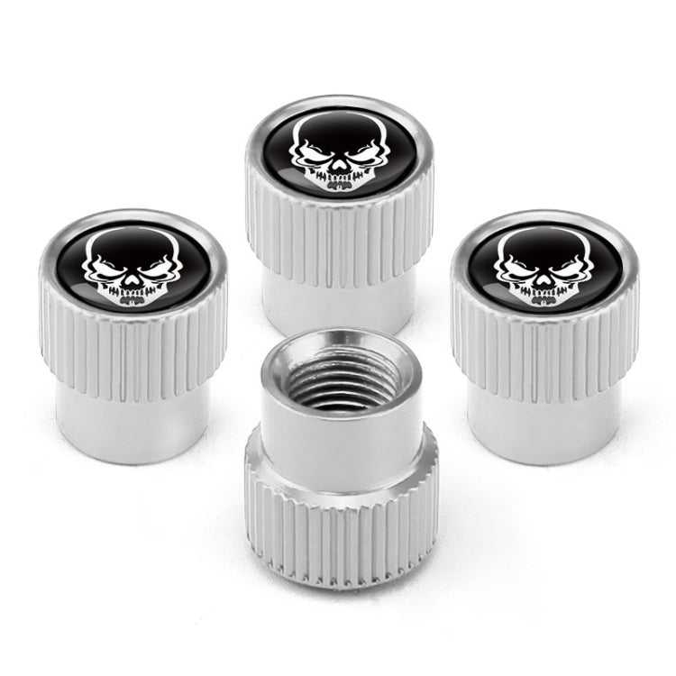Lot de 4 bouchons de valve universels en aluminium pour pneus de voiture, motif squelette, noir, argent