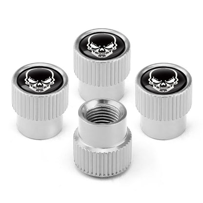 Lot de 4 bouchons de valve universels en aluminium pour pneus de voiture, motif squelette, noir, argent