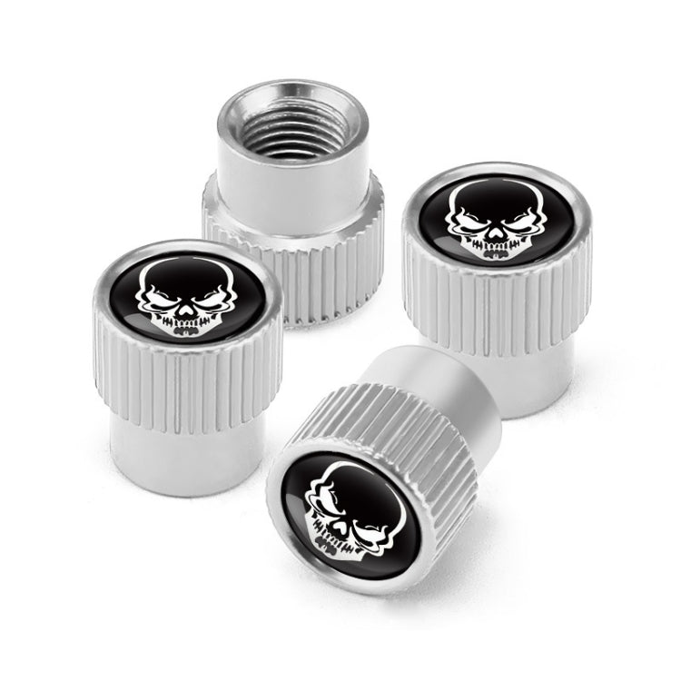 Lot de 4 bouchons de valve universels en aluminium pour pneus de voiture, motif squelette, noir, argent