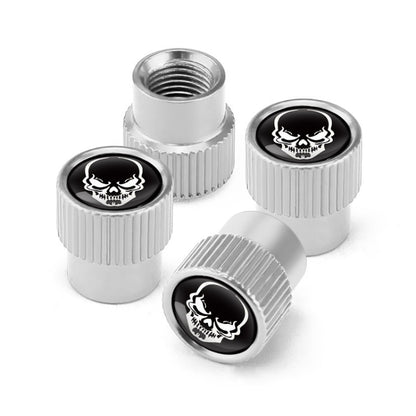 Lot de 4 bouchons de valve universels en aluminium pour pneus de voiture, motif squelette, noir, argent