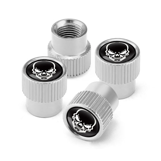 Lot de 4 bouchons de valve universels en aluminium pour pneus de voiture, motif squelette, noir, argent