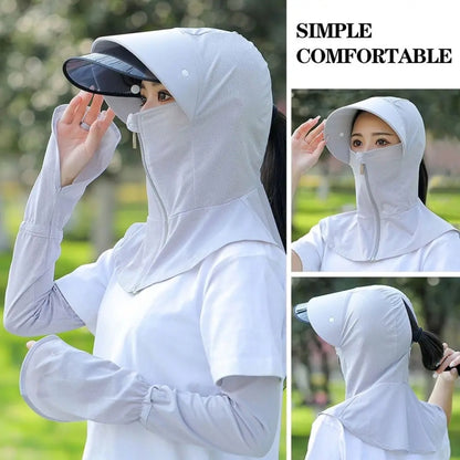 Ice Silk Sun Shade Hat Summer Face Mask Hat Cycling Sun Hat, One Size