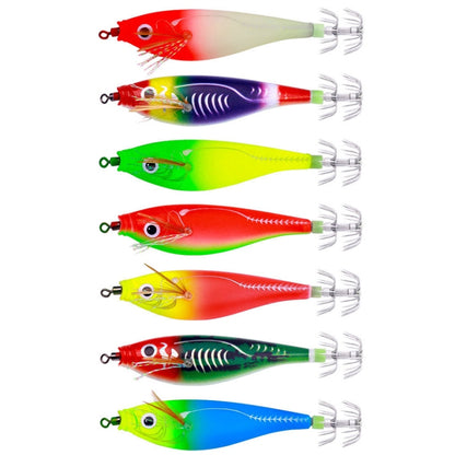 7 couleurs /Set HENGJIA SJ051 Leurre dur crevette lumineuse en bois avec hameçon à calamar, 9,5 cm 10 g