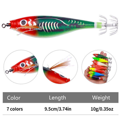 7 couleurs /Set HENGJIA SJ051 Leurre dur crevette lumineuse en bois avec hameçon à calamar, 9,5 cm 10 g