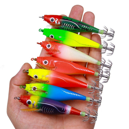 7 couleurs /Set HENGJIA SJ051 Leurre dur crevette lumineuse en bois avec hameçon à calamar, 9,5 cm 10 g